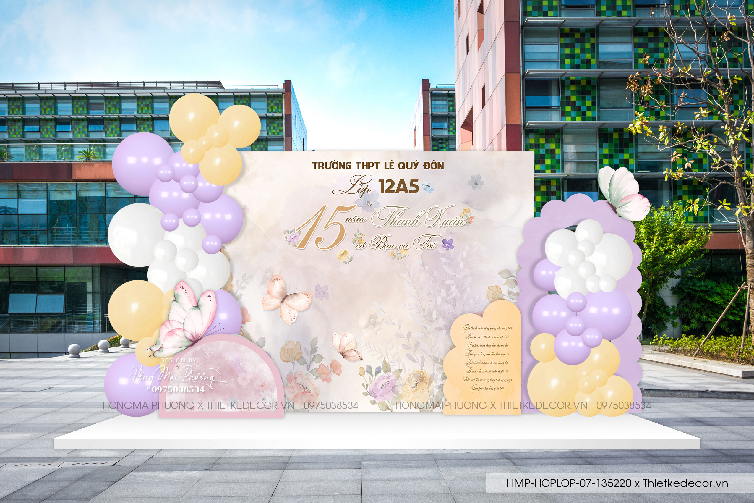 File thiết kế trang trí background Họp lớp Họp khóa, kỷ niệm ngày về trường mix bong bóng tone vàng tím